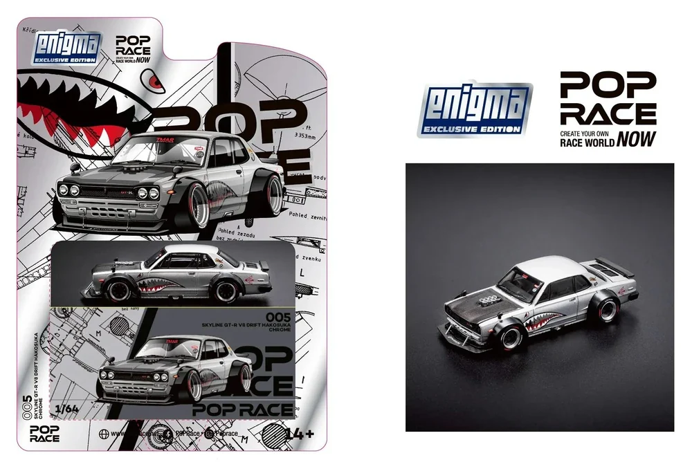 POPRACE x Enigma 1:64 PRE005 Skyline GT-R V8 Drift (Hakosuka) Metallic Silver