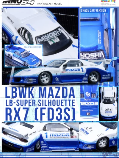 INNO64 1/64 LBWK RX-7 LB- SUPER SILHOUETTE Hong Kong Toy Car Salon 2024 Special Edition BLUE/WHITE