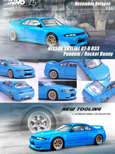 INNO64 164 NISSAN SKYLINE GT-R (R33) PANDEM ROCKET BUNNY BLUE