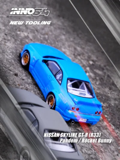 INNO64 164 NISSAN SKYLINE GT-R (R33) PANDEM ROCKET BUNNY BLUE