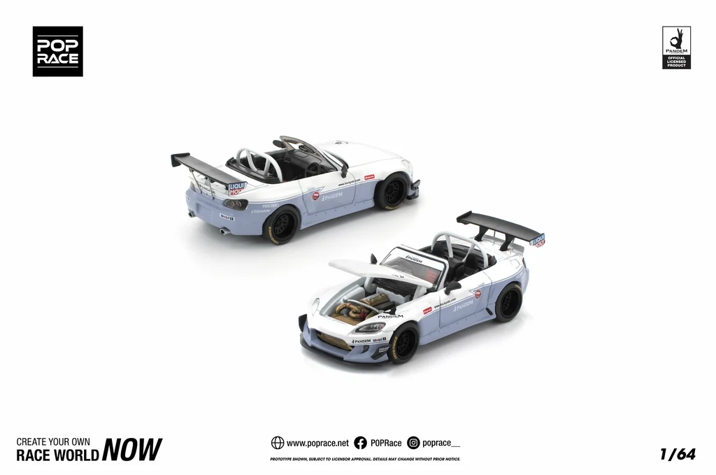 PR640300 POPRACE 1:64 HONDA PANDEM S2000 WHITE NEW TOOLING